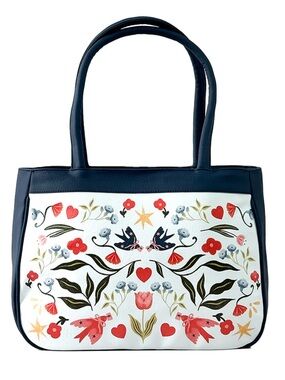 Floral Tote Bag in Navy and White